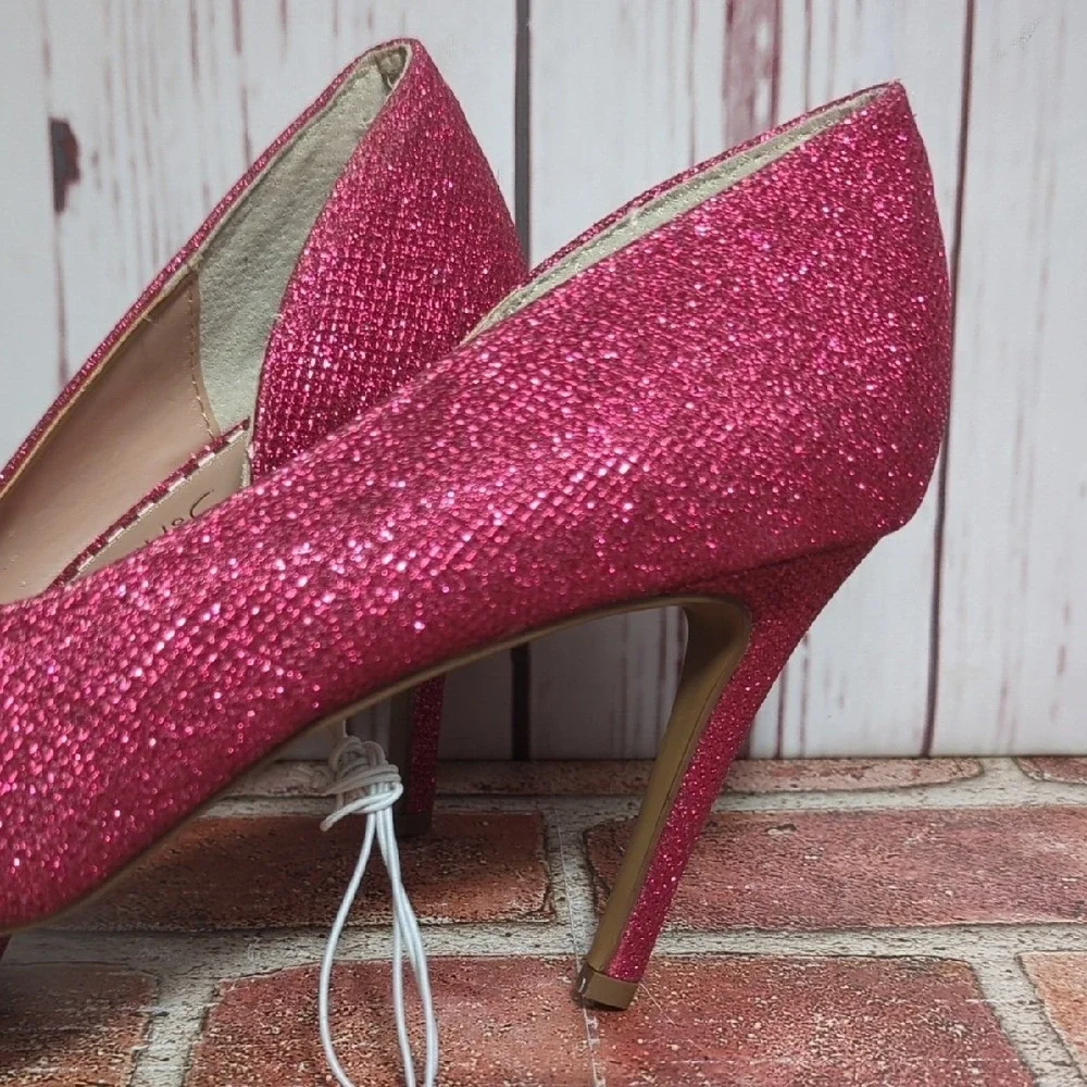 Betsey Johnson Pink Glitter Bow High Heels Party Birthday Coquette Girly 9 NWOT - Picture 4 of 15